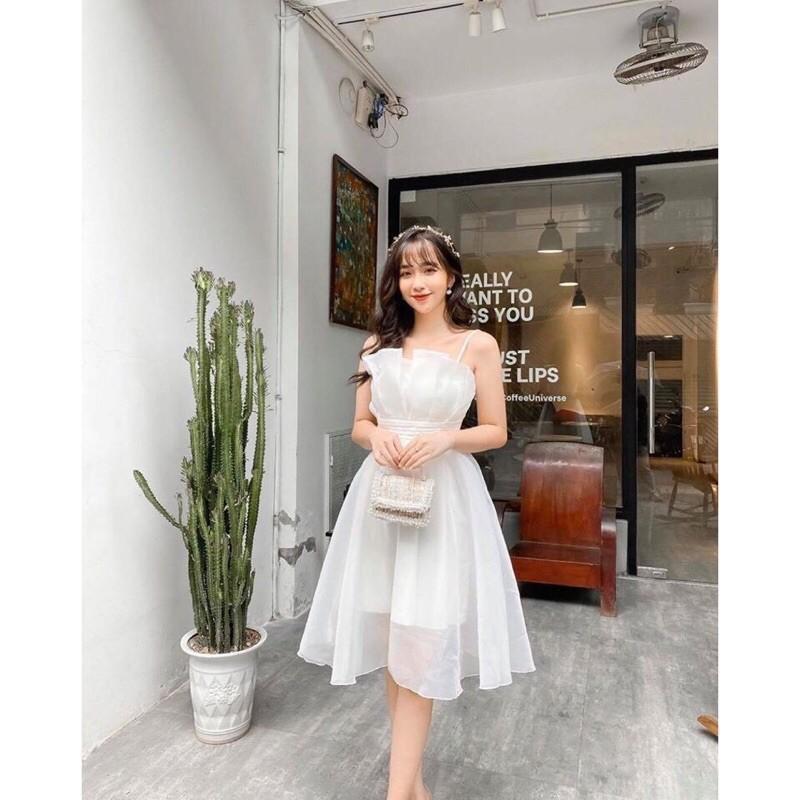 ĐẦM TRẮNG XẾP LI NGỰC CON SÒ DÁNG XOÈ - CHAMY DRESS T183