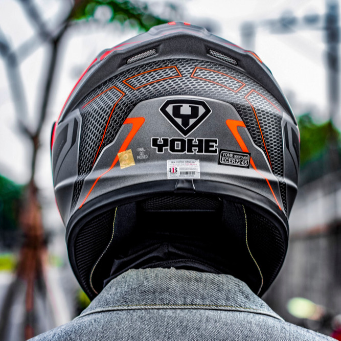 Mũ bảo hiểm Fullface YOHE 977  - Matt Titanium Black/Fluo Orange - L