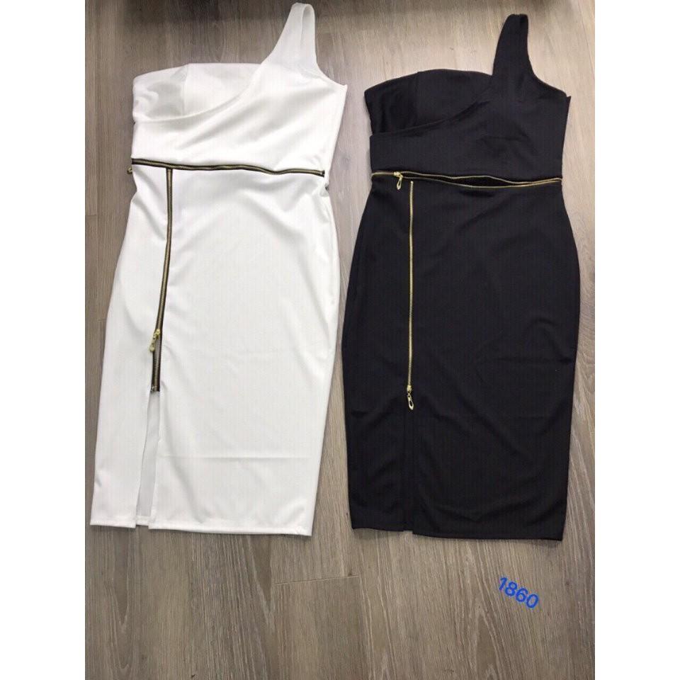 Đầm body lệch vai phối dây kéo