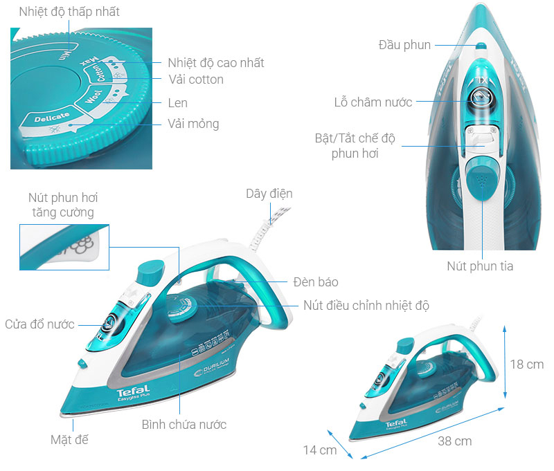 Bàn ủi hơi nước Tefal FV5737E0 - 2500W, sản xuất tại Pháp - Hàng chính hãng