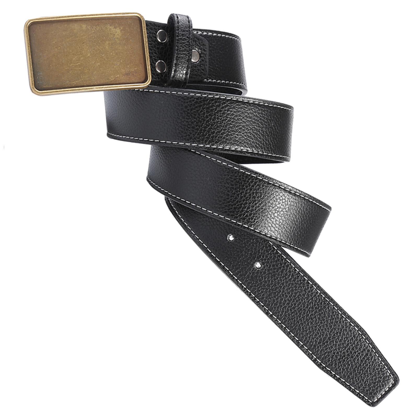 Men PU Leather Belt Metal Buckle Western Cowboy Belt Coat Black