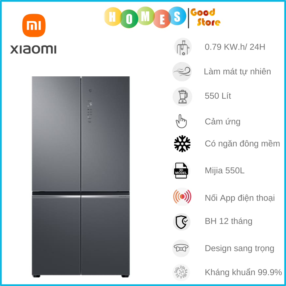 [Chỉ Giao Bên Ngoài Quá Cồng Kềnh ] Tủ Lạnh 4 Cánh Xiaomi Mijia 550L Siêu Tiết Kiệm Điện – Làm Lạnh 3 Chiều, Có Ngăn Đồng Mềm, Kết Nối App Mihome - Hàng Nhập Khẩu