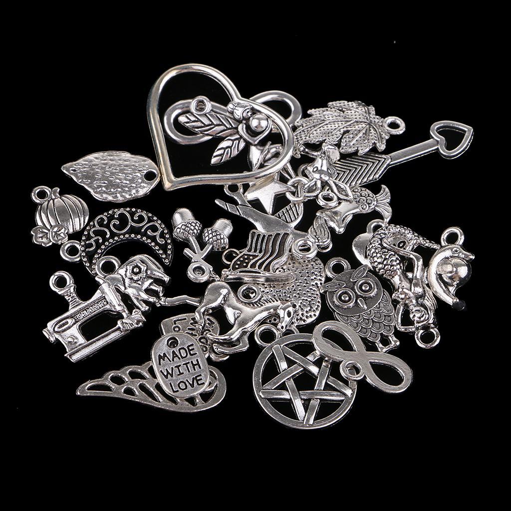 100 Piece Mixed Charms Pendants Assorted DIY Silver Charms Pendant for Crafting Bracelet Necklace Jewelry Findings Jewelry Making Accessories