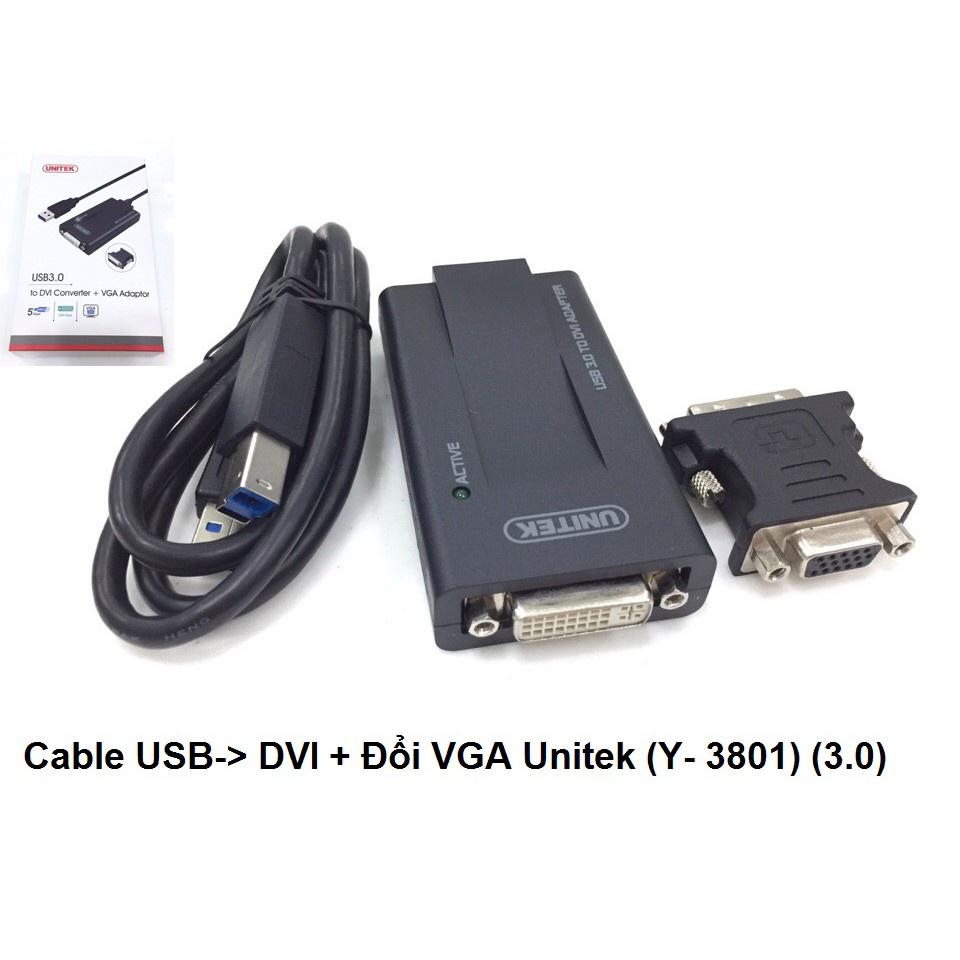 CÁP USB 3.0 -&gt; DVI + ĐẦU ĐỔI DVI -&gt; VGA UNITEK (Y-3801) - HÀNG CHÍNH HÃNG