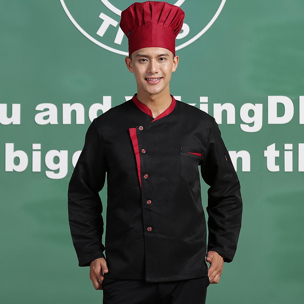 3X Long Sleeves Chef Jacket Coat Hotel Waiters Kitchen Uniform Tops Black L