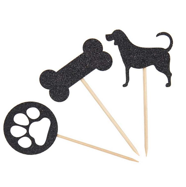 24 cái Shining Dog Cake Topper Trang trí dấu chân xương Chèn cho bữa tiệc sinh nhật của trẻ em