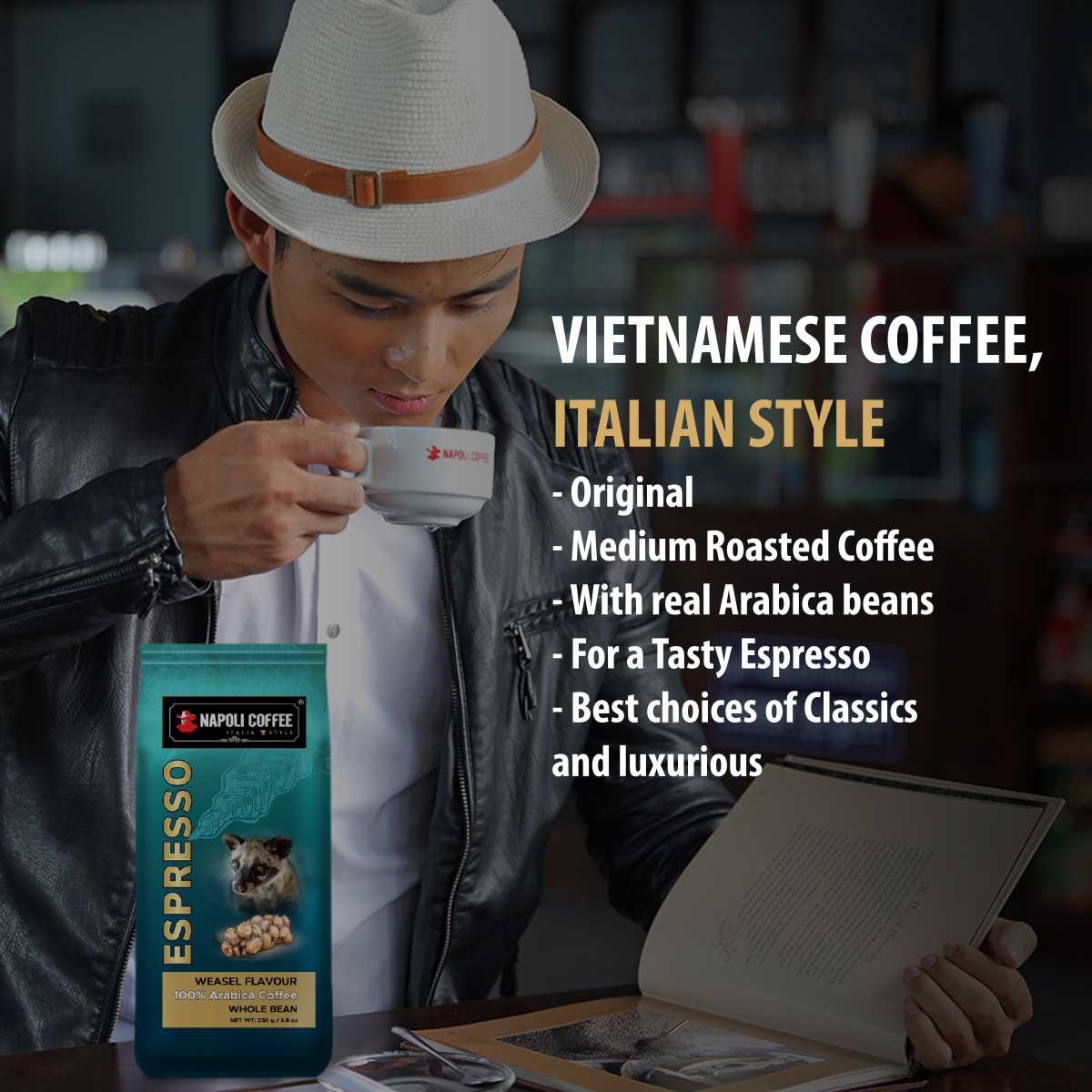 Cà phê Arabica NAPOLI COFFEE - Cafe ESPRESSO thượng hạng Túi 250g cà phê SẠCH