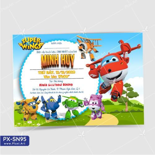 Thiệp thôi nôi – sinh nhật Đội bay siêu đẵng Pluxi -