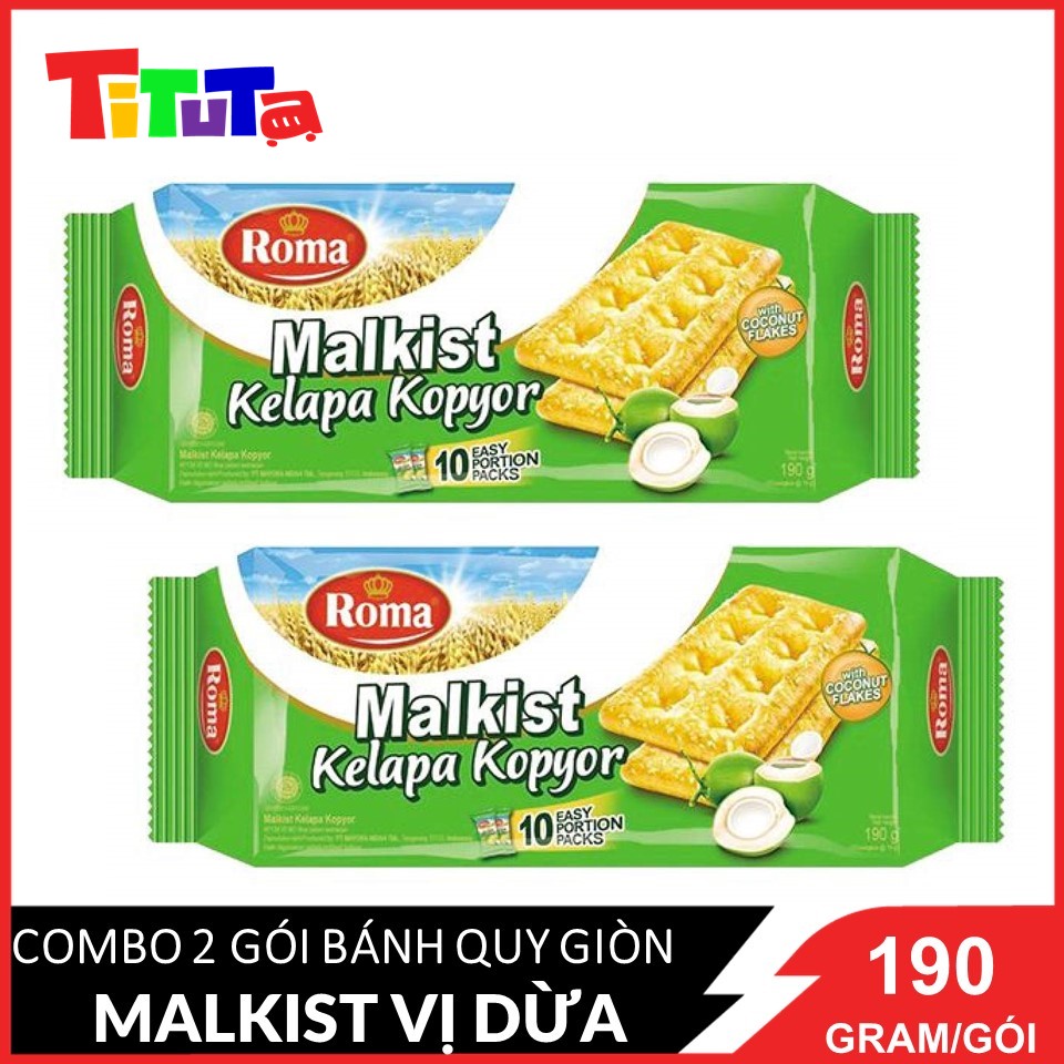 Combo 2 gói Bánh quy giòn vị dừa Roma Malkist (Xanh lá) 190gX2