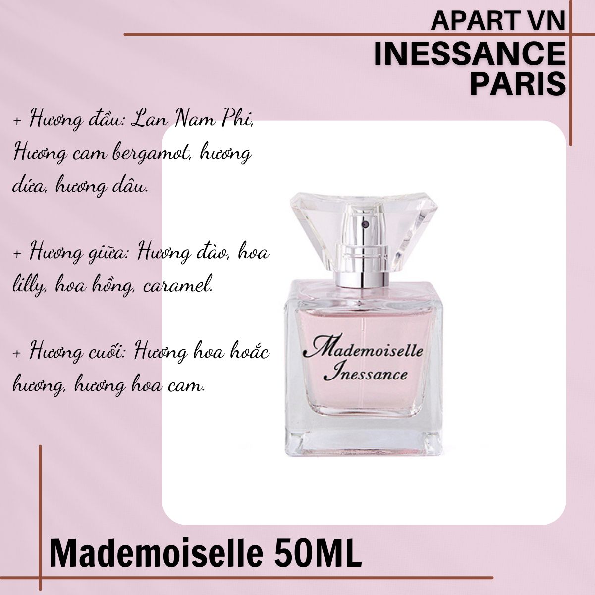 Nước hoa Pháp dành cho nữ hương thơm đặc biệt dịu ngọt Mademoiselle - Inessance Paris 50ml