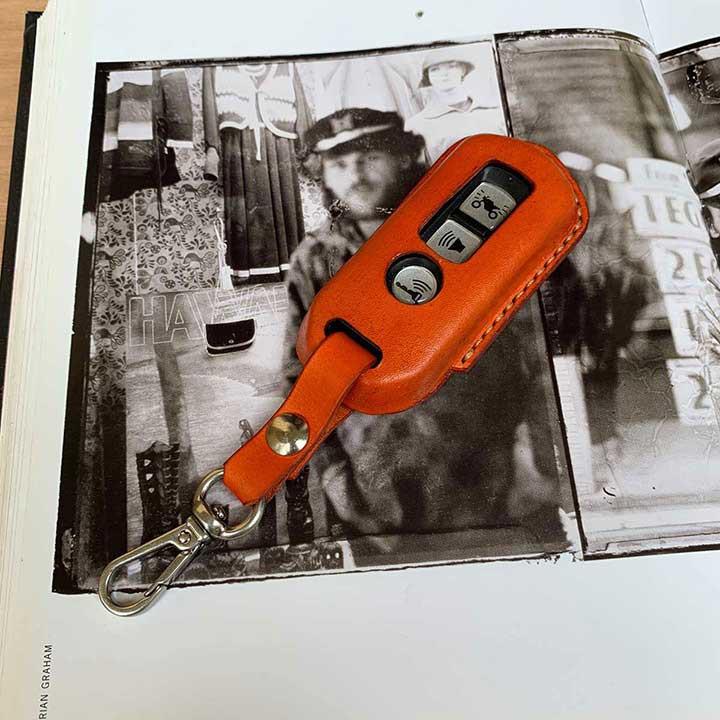 Bao da chìa khóa SH - da bò - handmade - màu cam DT382