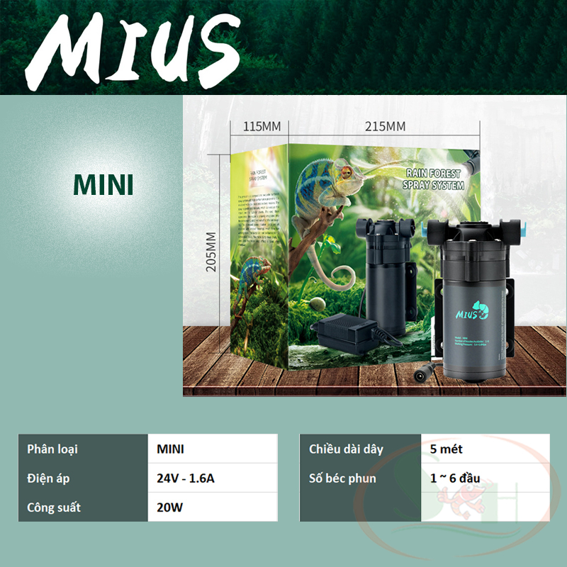 Bộ phun sương Mius Smart, Mini Rainforest Spray System hẹn giờ phun ẩm bể bán cạn tiểu cảnh bò sát hàng nhập khẩu