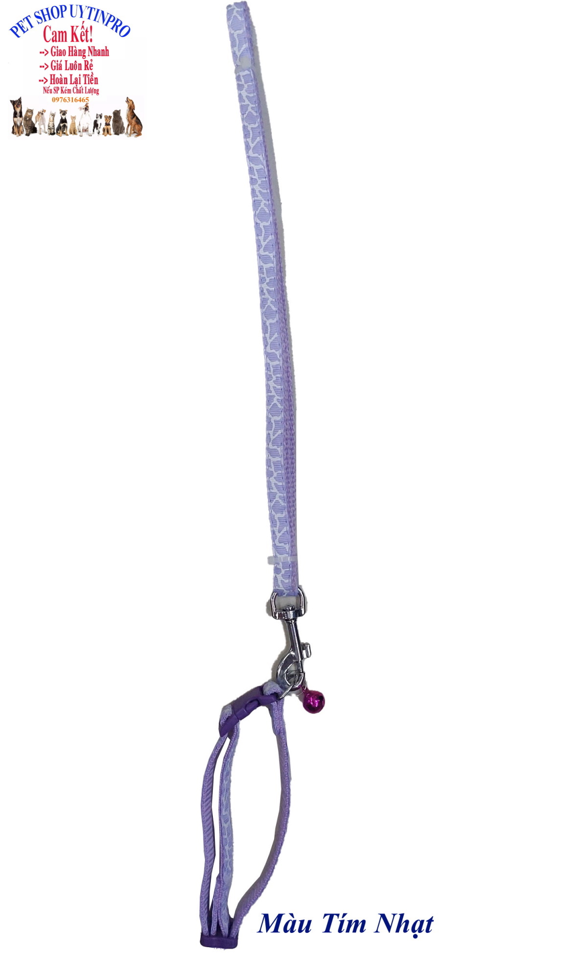Dây dắt kèm vòng cổ có chuông cho Chó Mèo Dưới 5kg Bản rộng 1cm Dài 120cm Zichen In hình bất kỳ Chất liệu dù cao cấp
