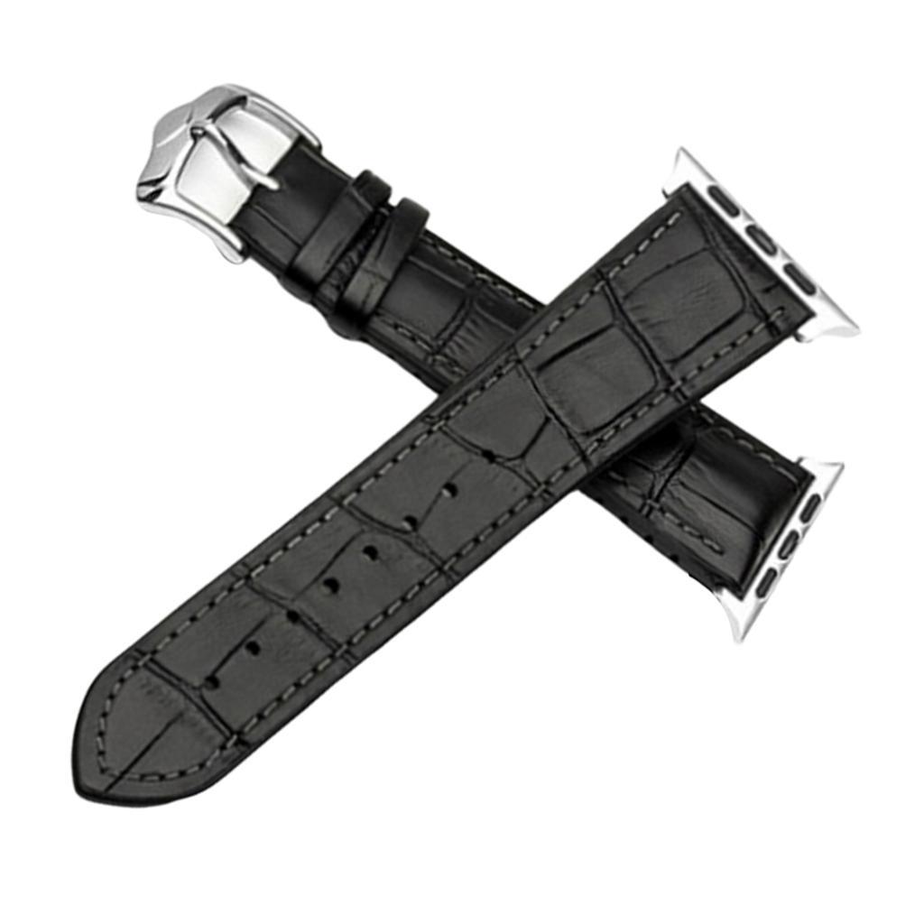 Leather Rubber Wrist Watch Strap Band Replacement Wristband 38mm Black