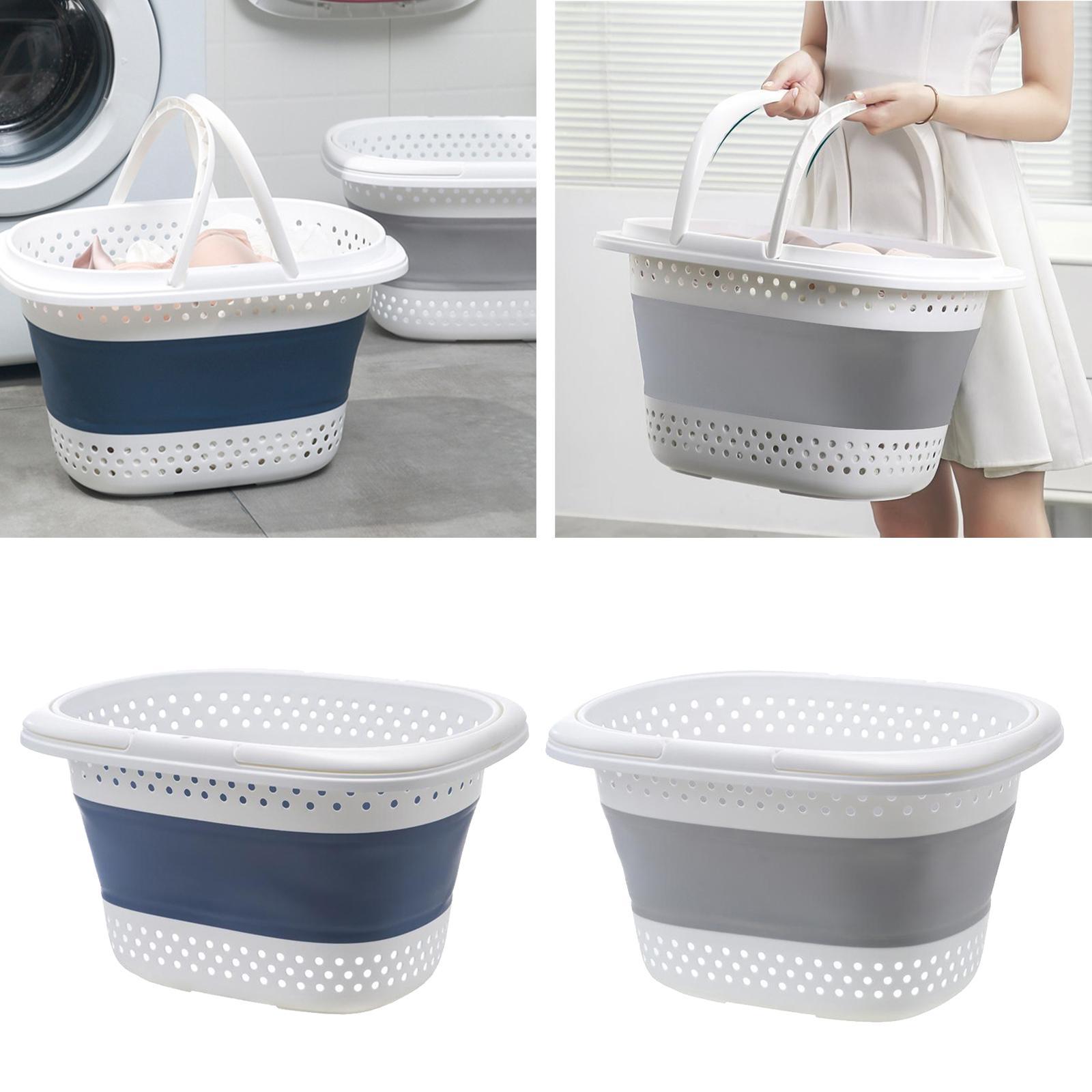 Collapsible Laundry Drain Basket Large Storage Bin with Handles Blue