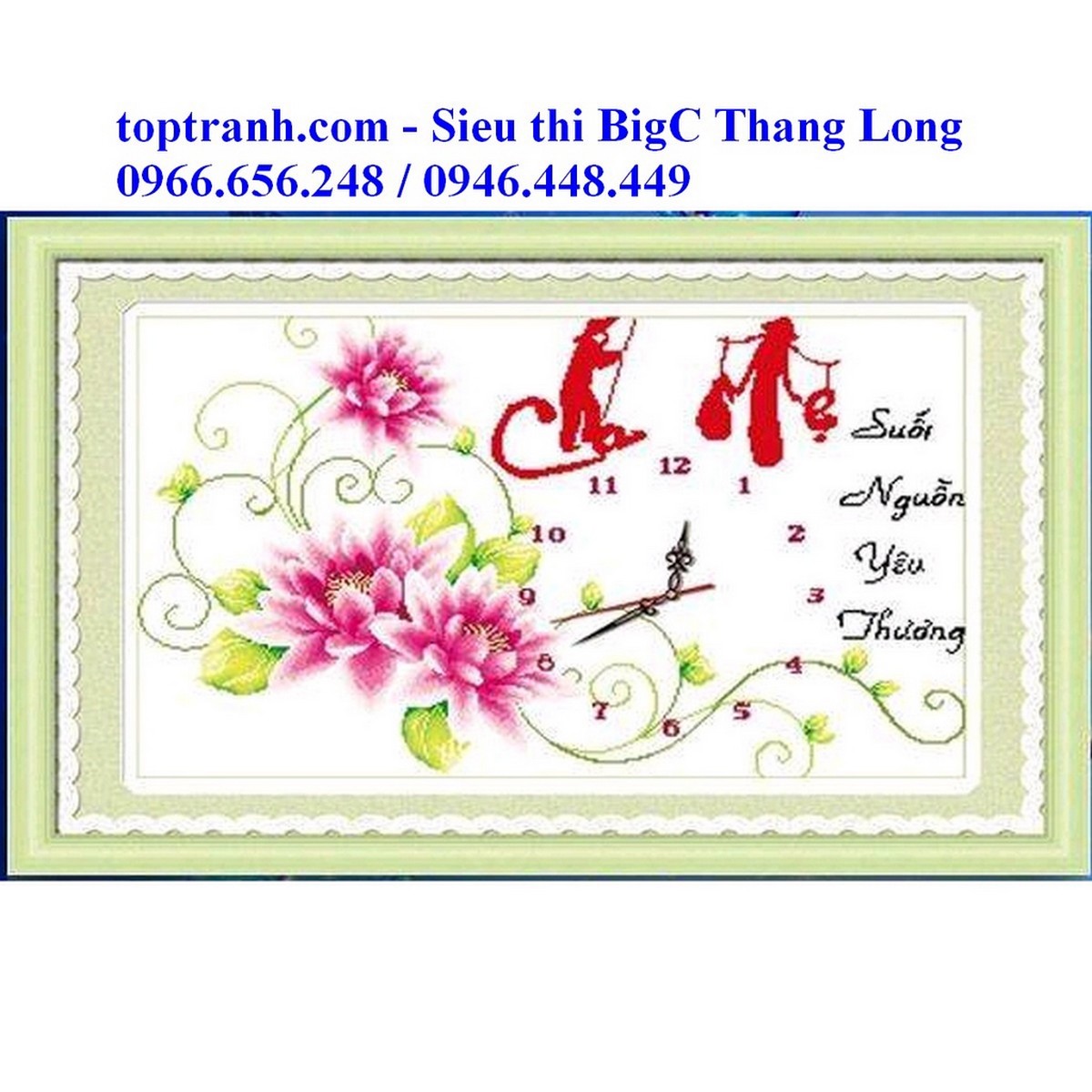 Tranh thêu chữ thập đồng hồ cha mẹ hoa mẫu đơn 222719 chưa thêu