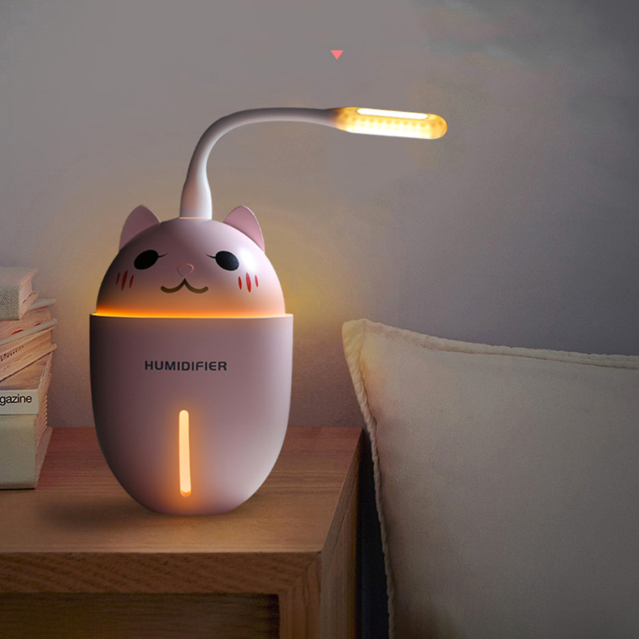 Máy phun sương tạo độ ẩm, khuếch tán tinh dầu hình mèo có đèn Led, quạt mini - Trắng - Máy tạo ẩm Thương hiệu OEM | DienMayThanh.com
