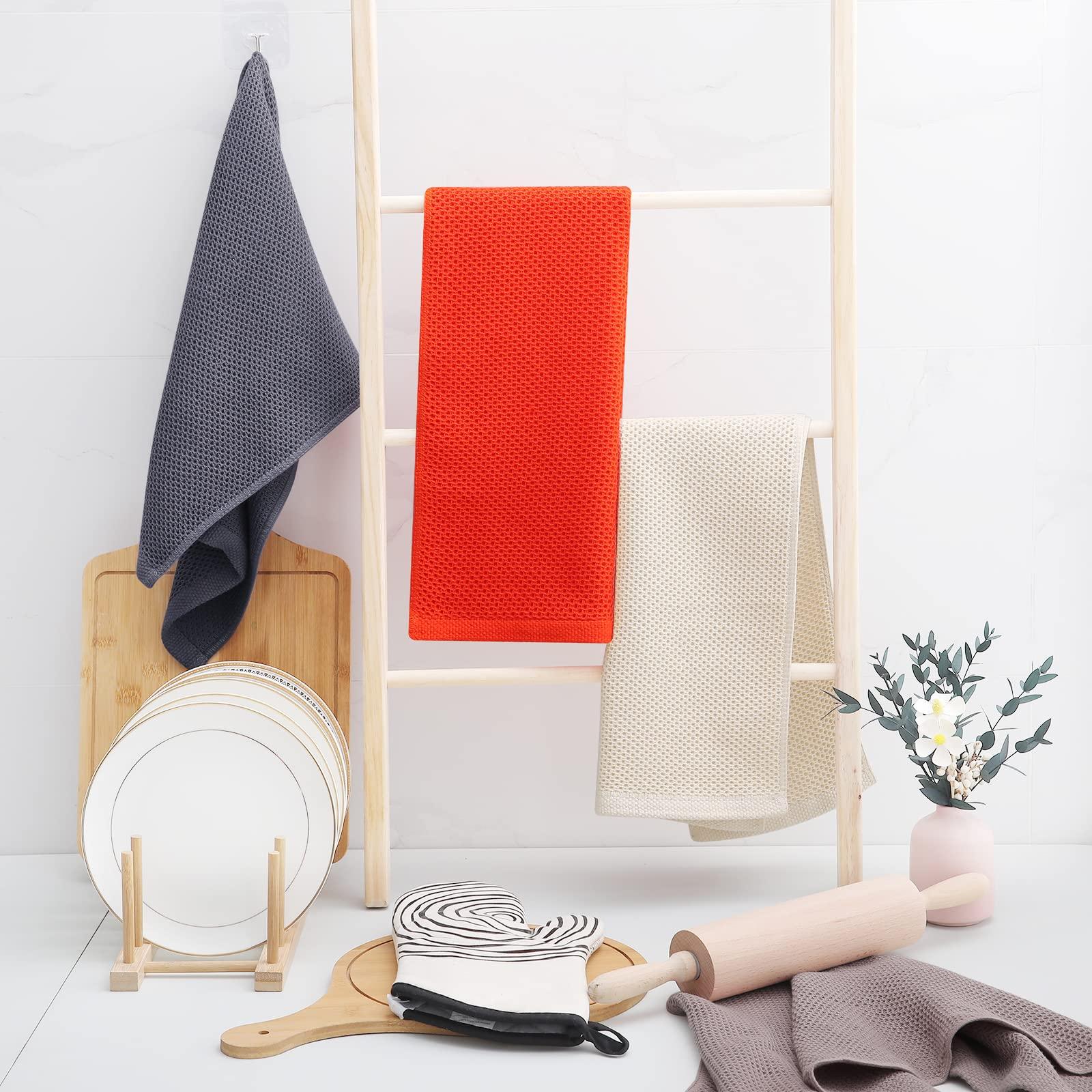 6PCS 100% cotton bánh quế dệt khăn bếp, khăn tắm khô siêu mềm siêu mềm, 33 x 33 cm, màu xám đen