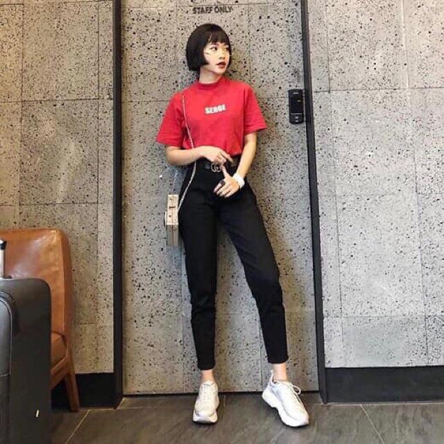 Quần baggy đen jeans trơn ko co giãn- hình thật shop tự chụp