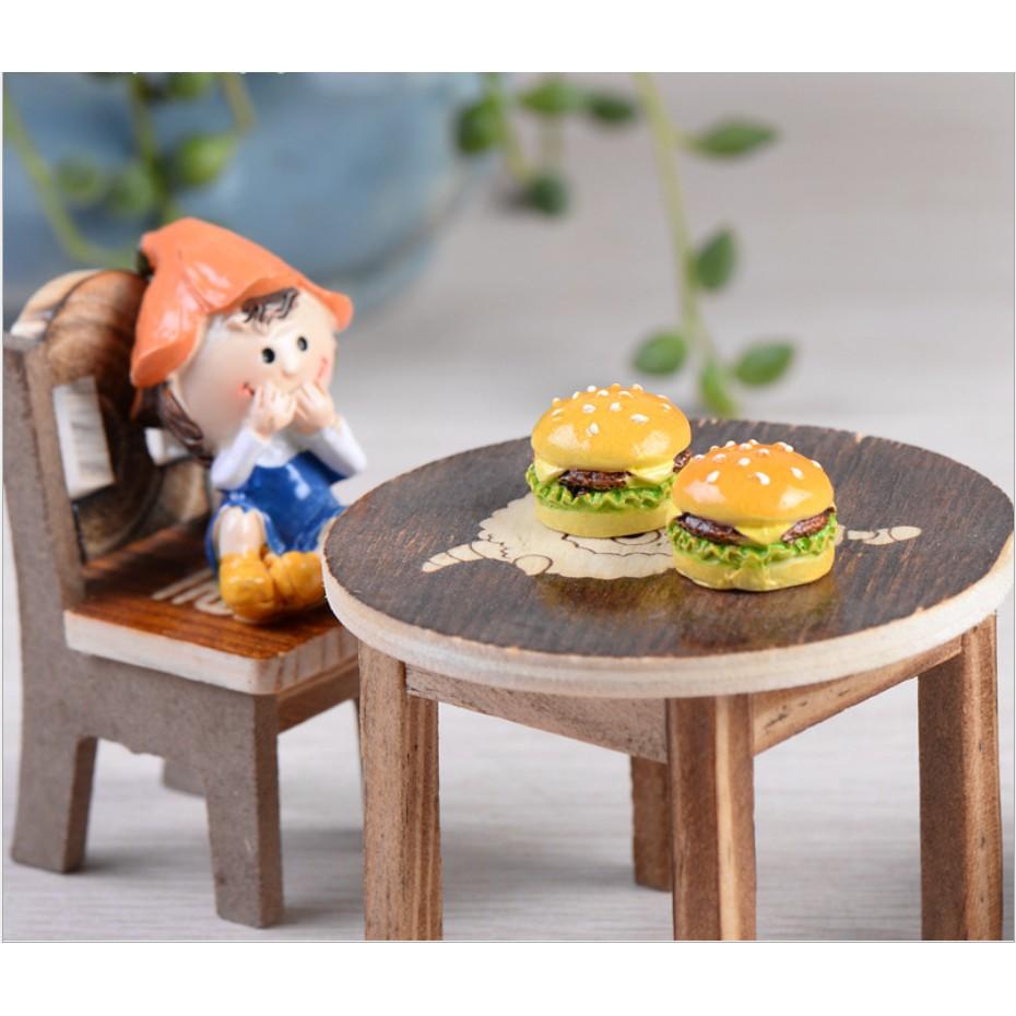 *HN* Combo 02 charm Mô hình bánh hamburger trang trí nhà búp bê, tiểu cảnh và bonsai