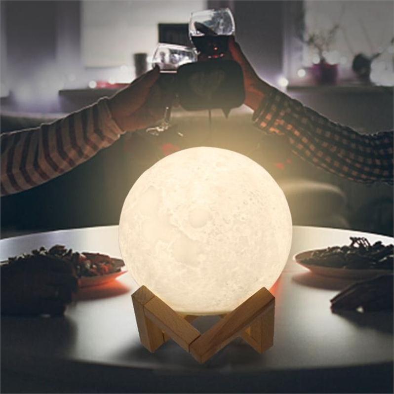 Đèn Ngủ Mặt Trăng 7 màu size 15 cm tặng kèm đế gỗ