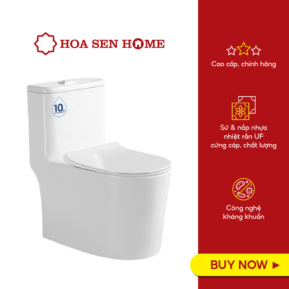 Bồn cầu một khối TUSLO COC 6822 bộ xả 360 độ thiết kế hệ thống xả thải đặc biệt, xả sạch chất bẩn - Hoa Sen Home - Hàng chính hãng 
