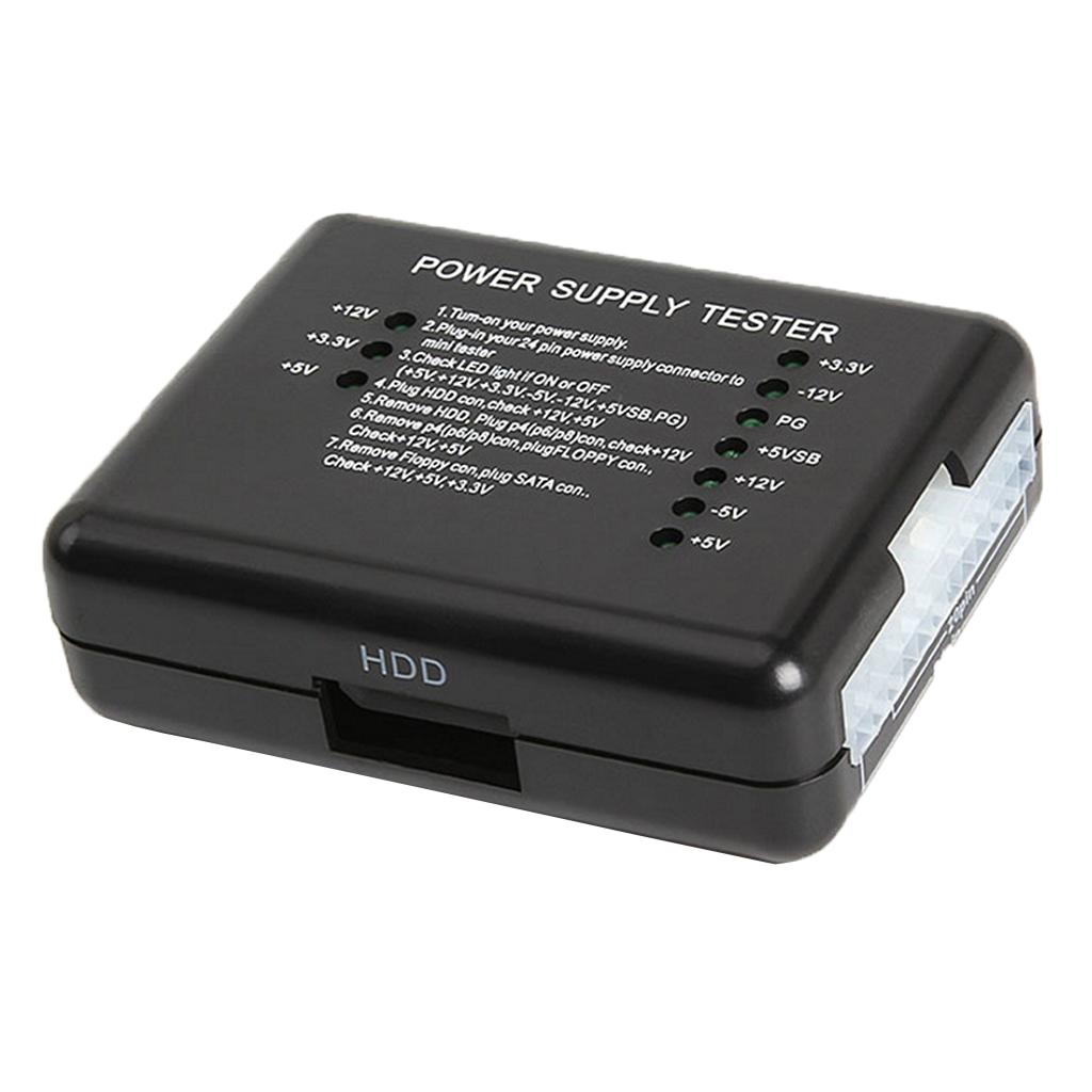 PC Computer Power Supply Tester LED 20&24 Pin For HDD SATA ATX Black