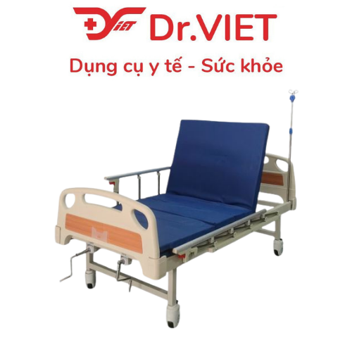 Giường Y Tế 2 Tay Quay GBM-093A Đa Năng Nâng Lưng Nâng Chân Cho Bệnh Nhân Có Bàn Ăn Cây Truyền Dịch Lan Can Bảo Vệ Bánh Xe Khóa An Toàn Khung Thép Sơn Tĩnh Điện Bền Chắc Dễ Sử Dụng Phù Hợp Gia Đình Bệnh Viện Phòng Khám