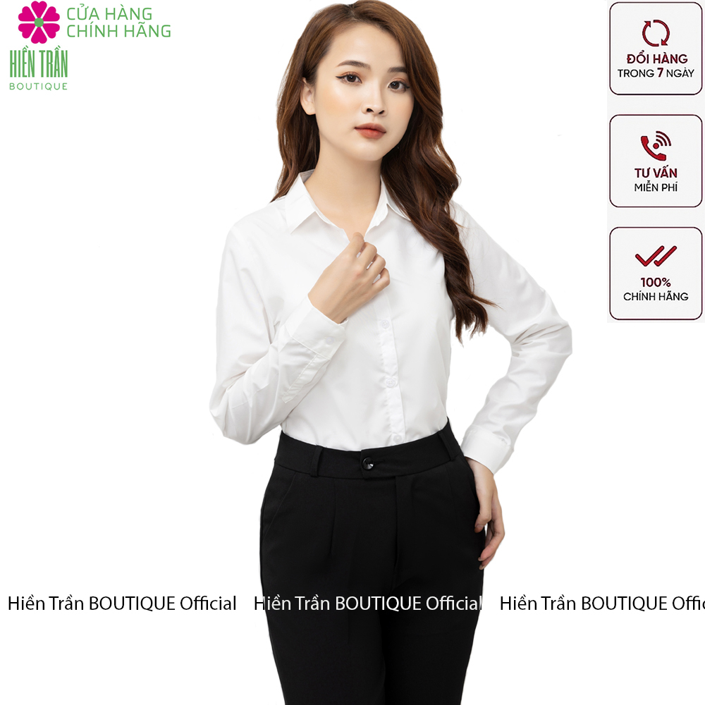 Áo sơ mi nữ Hiền Trần BOUTIQUE dài tay form rộng kiểu sơmi màu trắng xanh thời trang công sở đi học