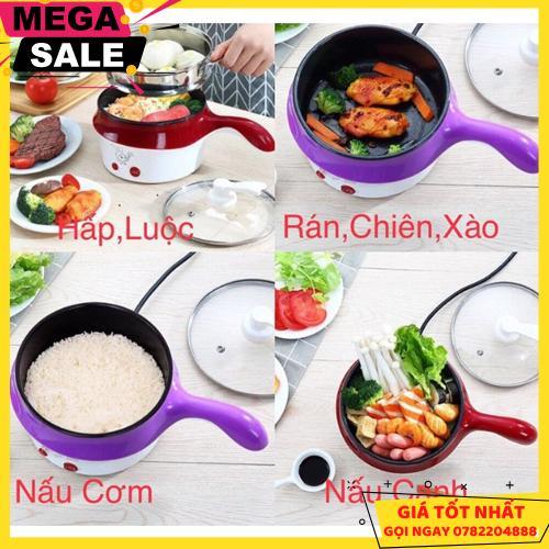 Nồi Lẩu Điện Mini Đa Năng 2 In 1 Hấp, Chiên, Luộc - Đỏ, Hồng, Xanh Giao Màu Ngẫu Nhiên - Giao Hàng Toàn Quốc