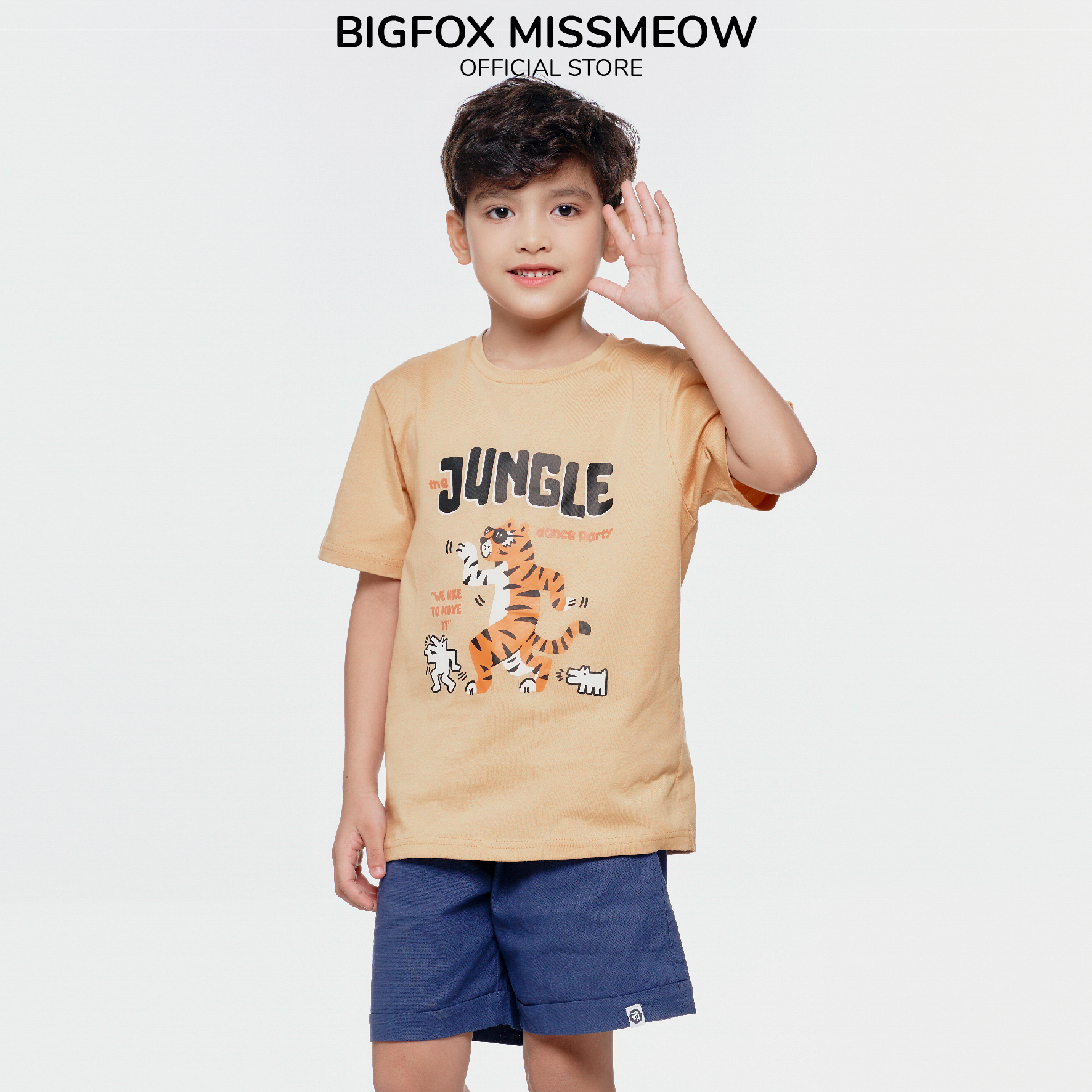 Áo cotton bé trai Bigfox Miss Meow cộc tay mùa hè size đại 7,9,11 tuổi 30kg 40kg