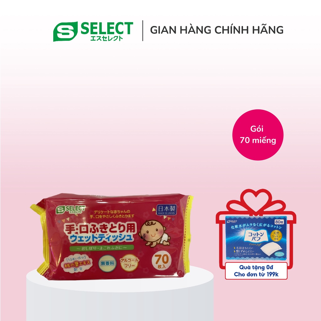 Khăn Ứớt Lau Tay Và Miệng Cho Bé S Select Nhật Bản (gói 70 miếng) An toàn Cho Trẻ Sơ Sinh