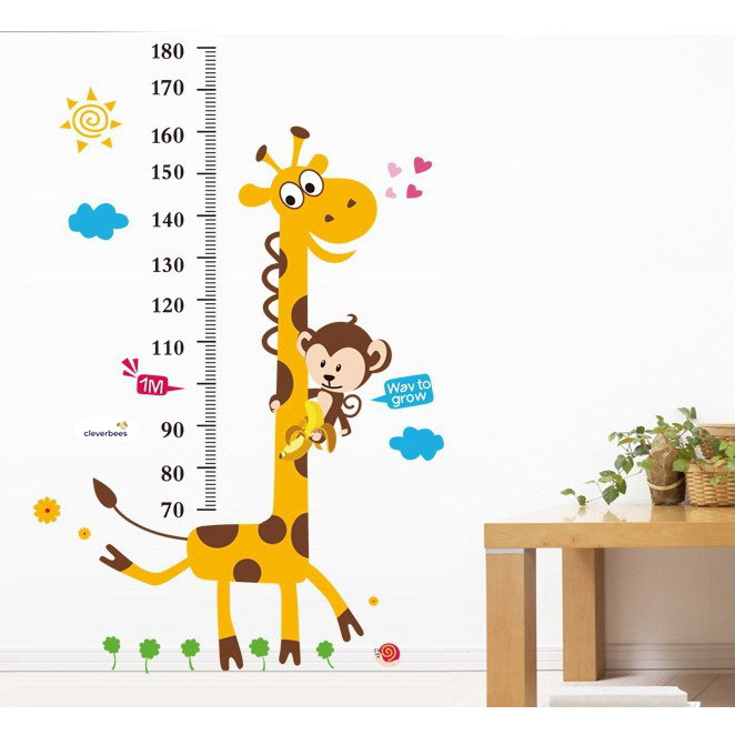 Miếng dán sticker Cleverbees đo chiều cho bé cao từ 60 cm tới 180 cm dán tường trang trí hình hoạt hình ngộ nghĩnh dễ dán Mẫu Clickmua23- Nhiều mẫu lựa chọn