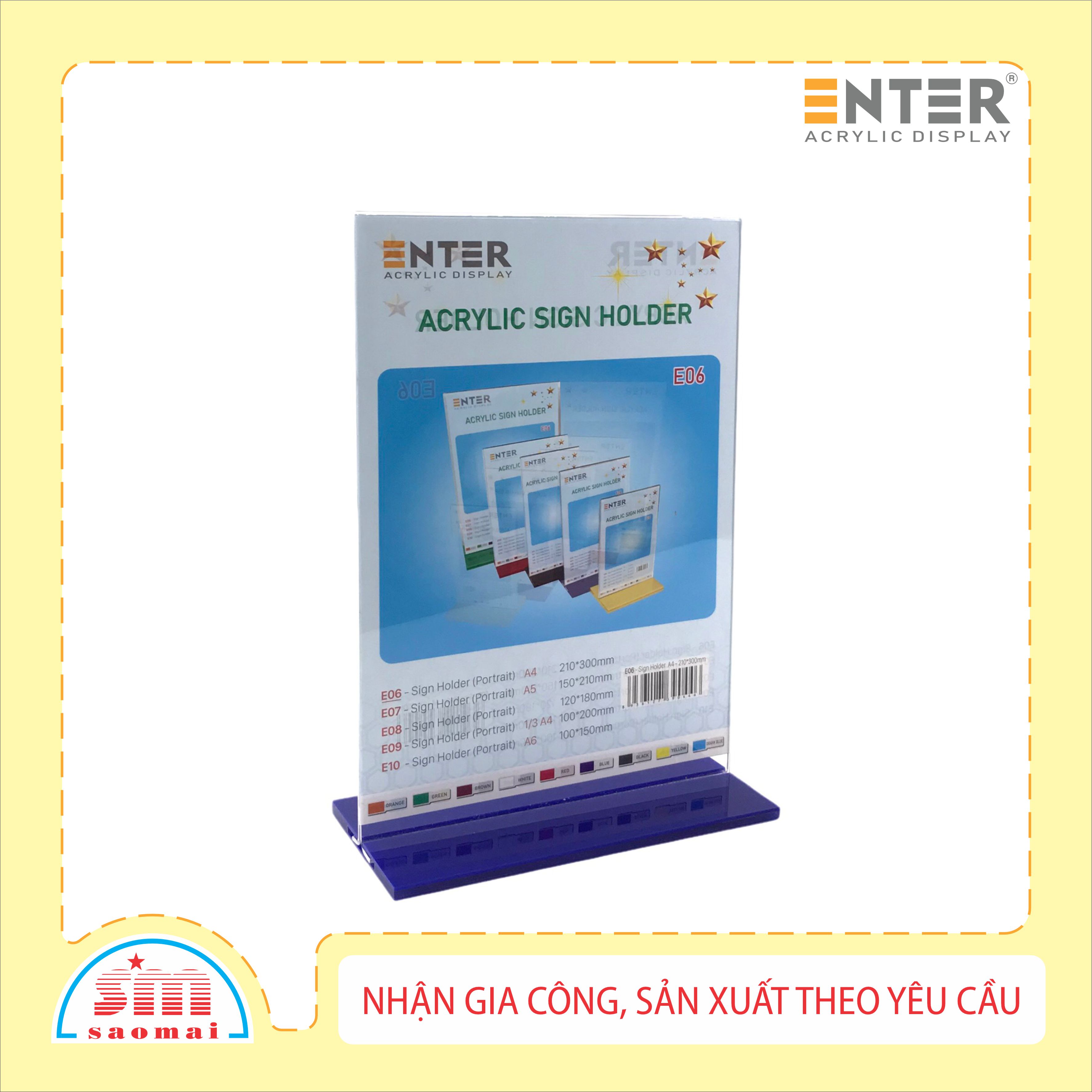 Kệ mica 2 mặt Enter E06 LR 210x300mm đế lùa A4