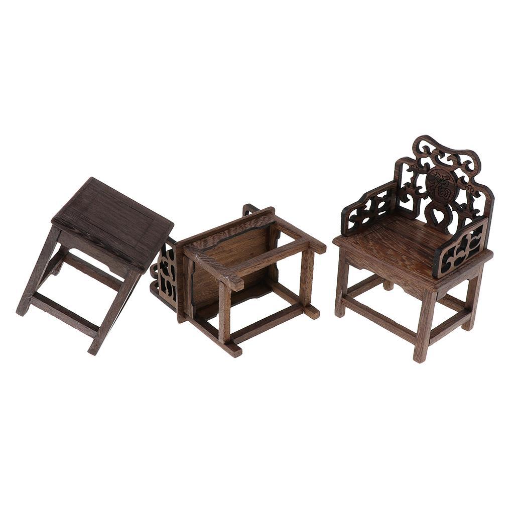 1/6 Dollhouse Miniature Chinese Tea Armchair Furniture Set