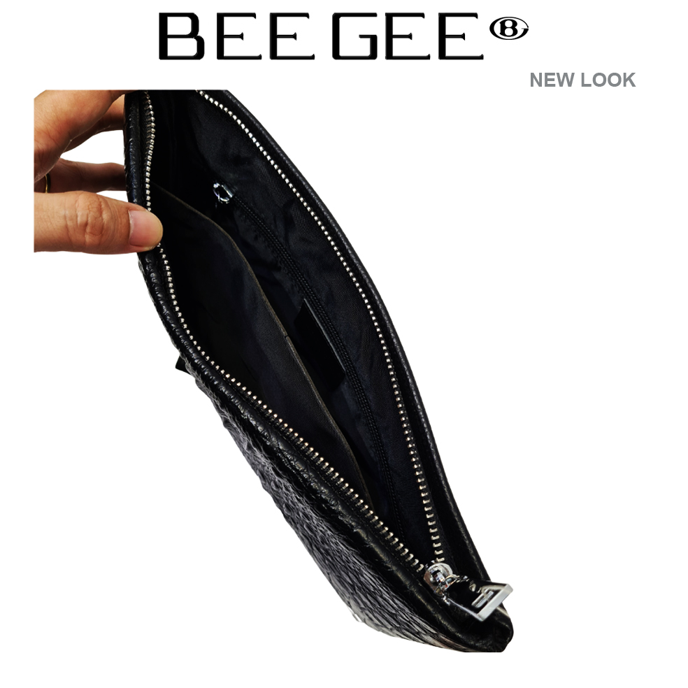 Ví nam cầm tay BEE GEE da bò tổng hợp cao cấp Bàn tay CÁ SÂU (Dài 28cm X Cao 17cm X Dày 2cm) - MÀU ĐEN