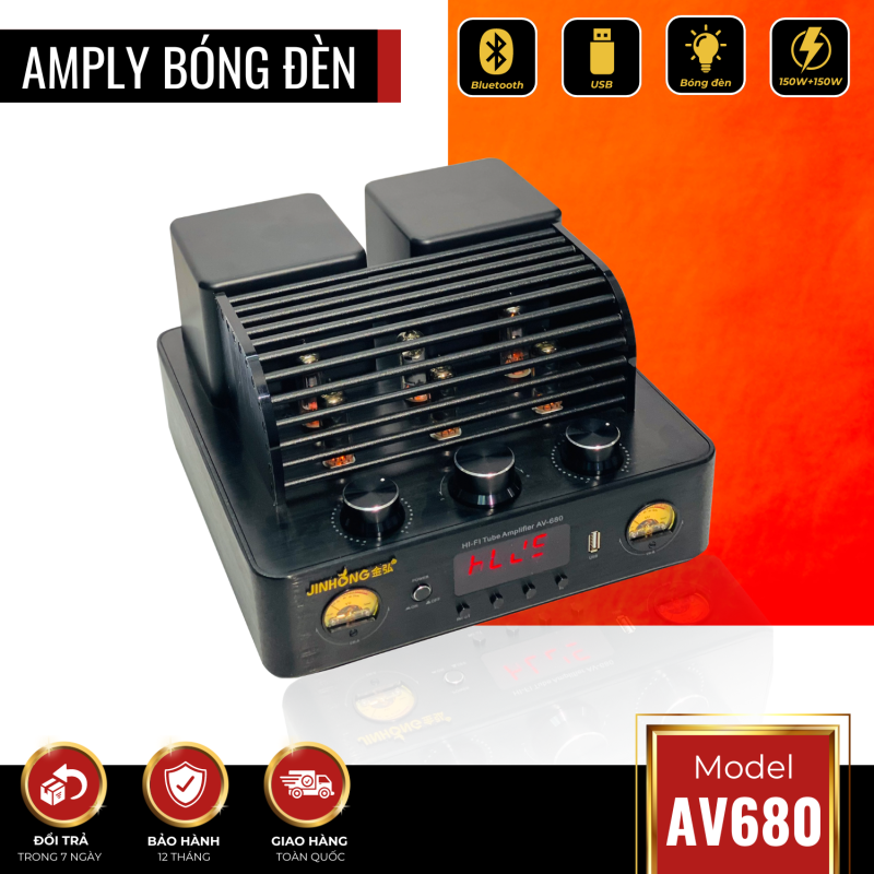 Amply Bóng Đèn AV680 Công Suất 300W Trang Bị 8 Bóng Đèn Cao Cấp Có Độ Méo Tiếng Thấp Tặng Full Dây kết Nối, Hàng Chính Hãng