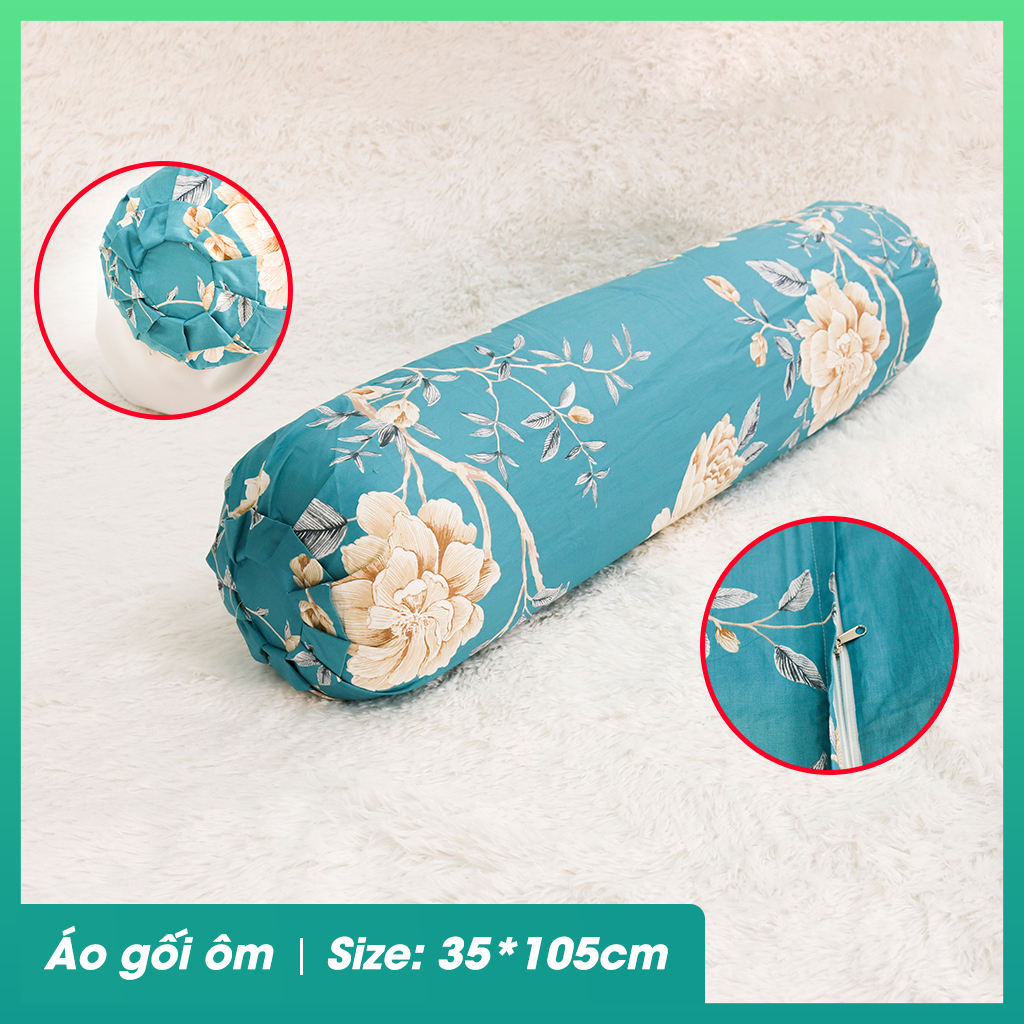 Vỏ gối ôm 35*105cm Amanda HQ2016, chất liệu cotton lụa satin Hàn Quốc họa tiết được in bằng công nghệ hiện đại