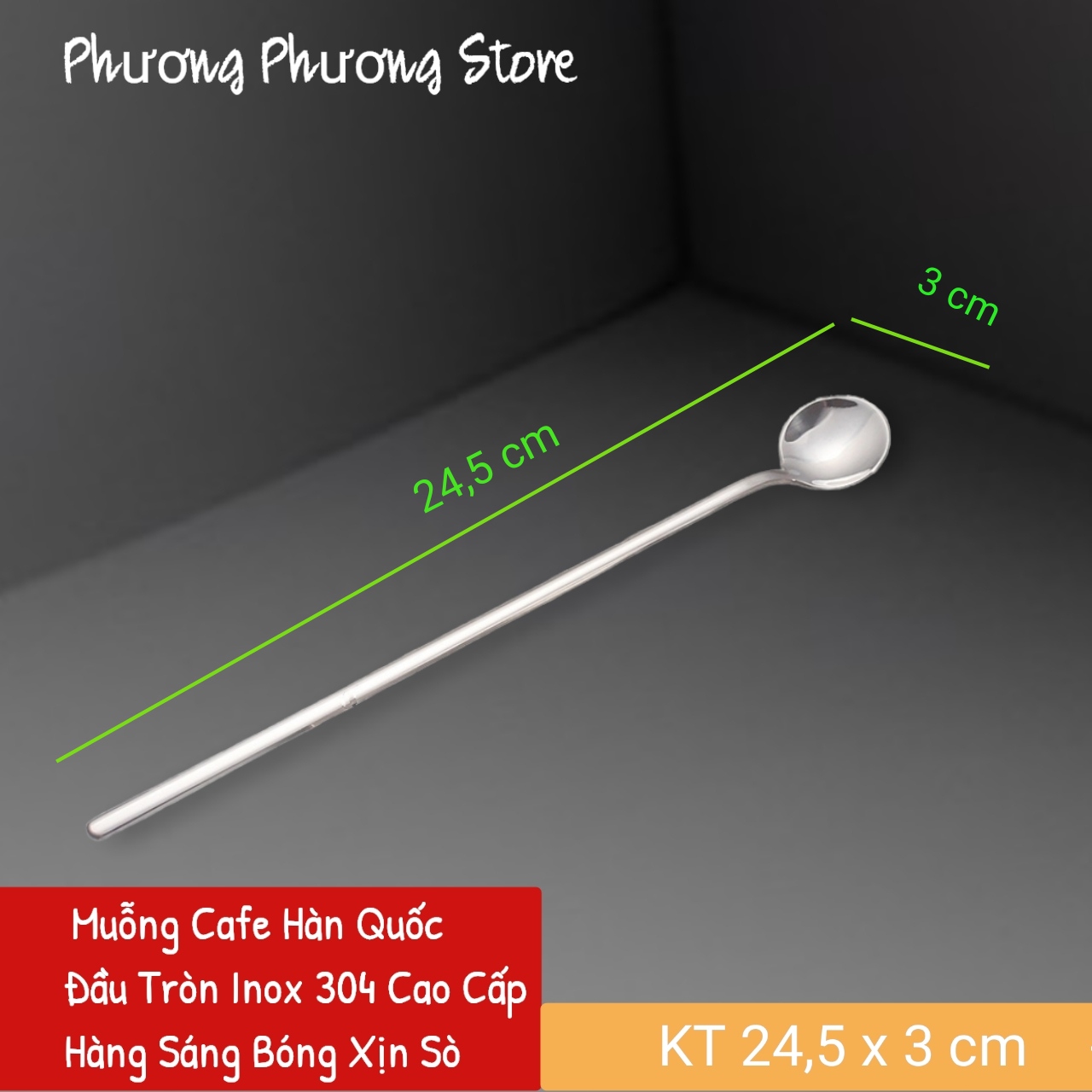 COMBO Muỗng Thìa Cà Phê Cán Dài INOX304 Đầu Tròn 24,5 cm Cao Cấp