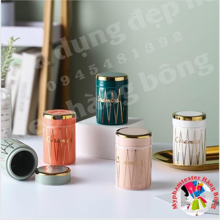 Hộp đựng tăm tre sứ xương xanh trắng cao cấp