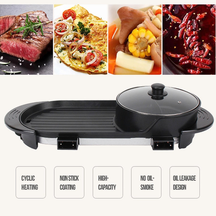 Bếp nướng lẩu đa năng 2 trong 1 chống dính cao cấp - Công suất: 1100-2200W - Kích thước : 67x28x26cm - Mã: JNS-DKL2