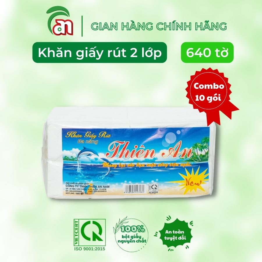 Combo 10 gói Khăn giấy khô, khăn giấy rút đa năng dai mềm, không bụi Thiên An cá heo 2 lớp 640 tờ - Thiên An Nam paper