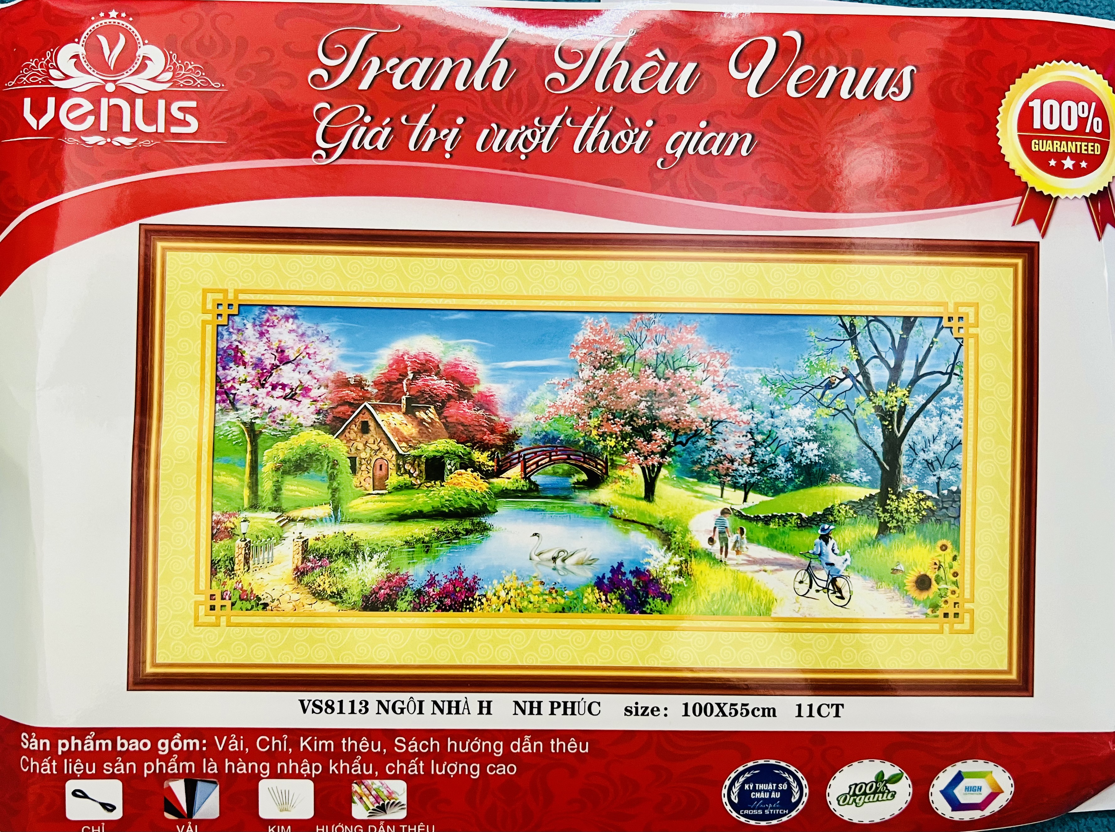 Tranh thêu chữ thập, tranh thêu kín Ngôi nhà hạnh phúc VS8113, kích thước 100 x 55 cm