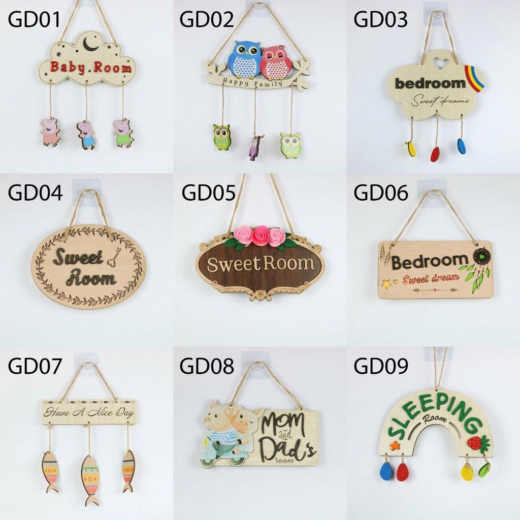 Bảng gỗ treo cửa phòng ngủ trang trí phòng khách chữ sweet room 20cm tặng móc dán