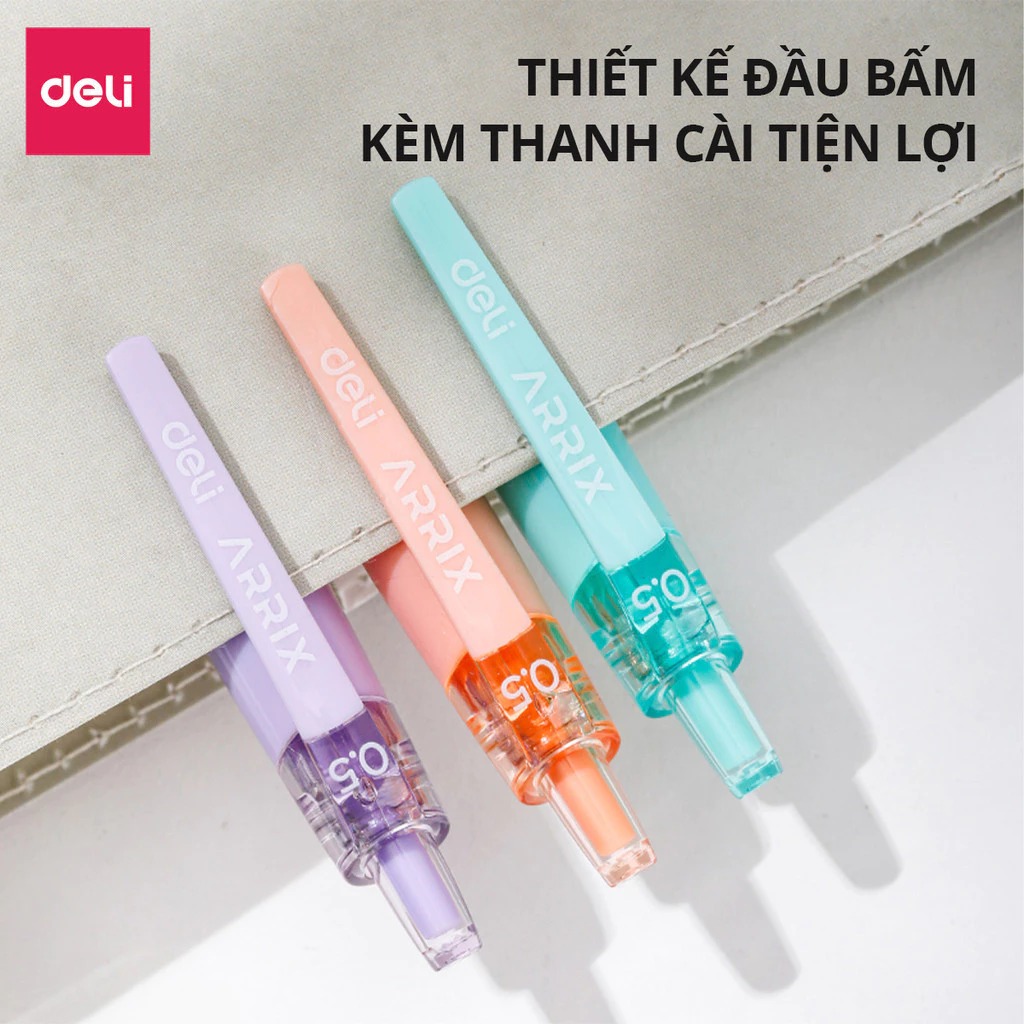 Bút Gel Bút Bi Nước Màu Pastel Phối Nhũ Ngòi 0.5mm Deli - Bút Bi Nước Mực Đều Viết Trơn Tru Văn Phòng Phẩm Cao Cấp