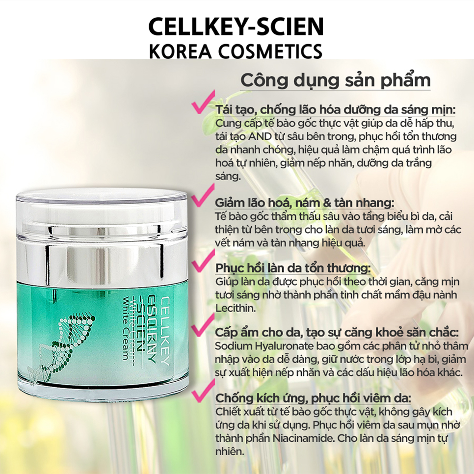 Combo 2 Kem Dưỡng Ẩm Trắng Da Ban Đêm Tế Bào Gốc Phục Hồi Trẻ Hoá Da Và Chống Lão Hoá Cellkey-Scien White Cream (60g)