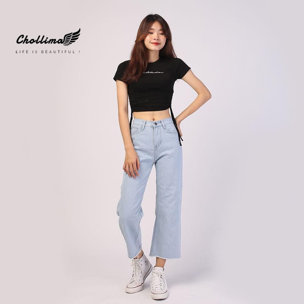 Quần baggy jeans nữ Chollima ống rộng trơn tua lai màu trắng bạc QD014 – quần bò nữ ulzzang