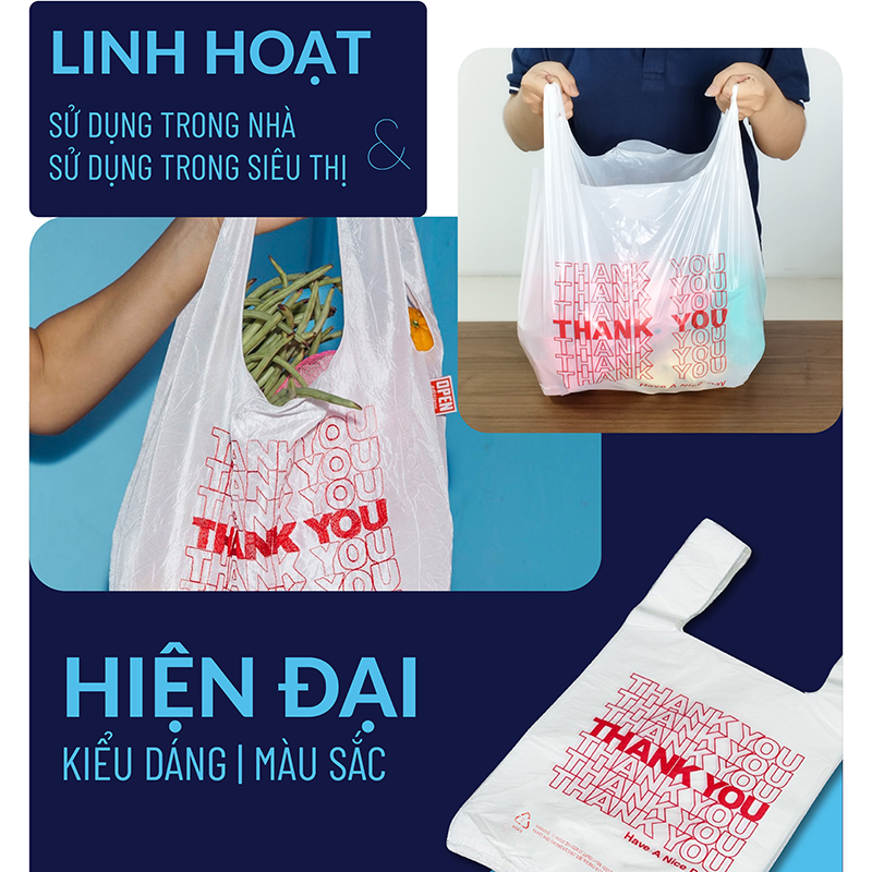 Túi PP Nhựa - Túi Siêu Thị Có Quai, In Hình Thank You, 1kg