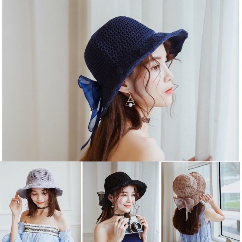 Mũ, nón vải nơ xinh che nắng đội đầu cho bạn gái đi du lịch đi biển, đi chơi thoáng khí