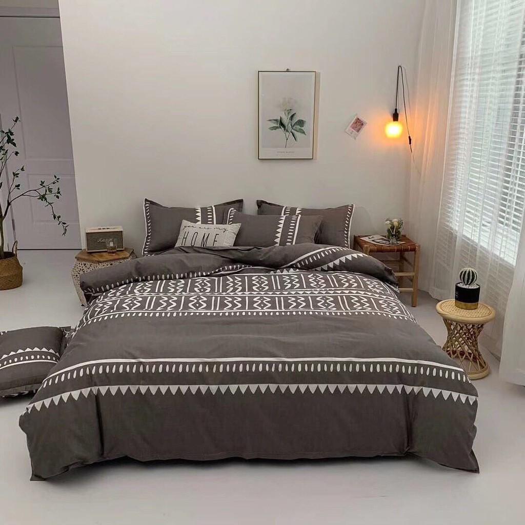 Bộ Chăn Ga Gối Cotton 80% m6/m8/2m-Tiệm Nhà Mêu Set 4 Món 2 Vỏ gối ,drap vỏ chăn Thổ Cẩm Nâu Nhập Khẩu Sale Kịch Sàn